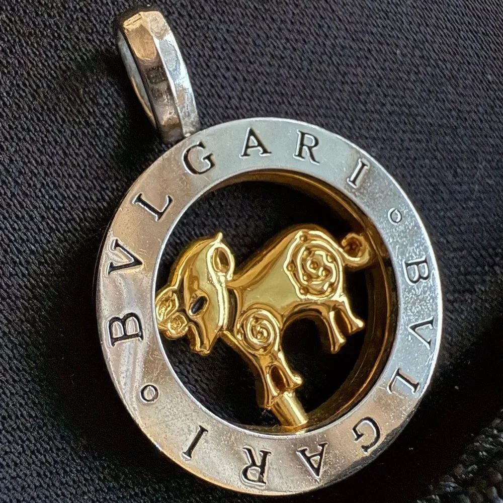 GOLDEN BULL ZODIAC PENDANT – MONOGRAM STYLE SILVER & GOLD TONE ✨
